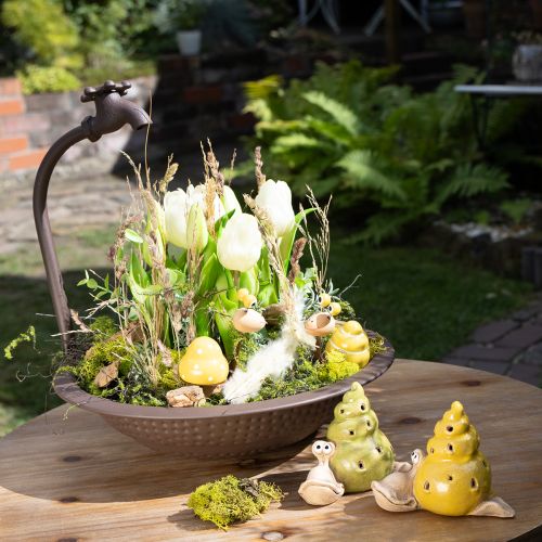 Article Escargot décoratif en céramique avec LED, 12 cm, lot de 2, idéal pour décorer une table à la maison ou au bureau.