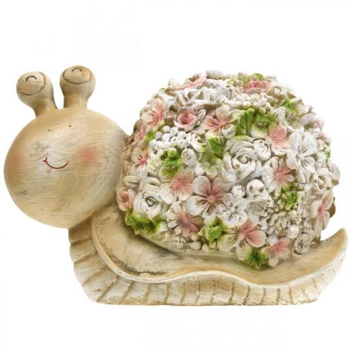Floristik24 Escargot à décor fleuri, animal du jardin, escargot déco, décoration d'été marron/rose/vert H13.5cm L19cm