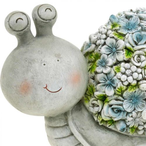 Floristik24 Fleur Animal Escargot Avec Fleurs Décoration De Printemps Décoration De Jardin Gris/Bleu/Vert H13.5cm L19cm