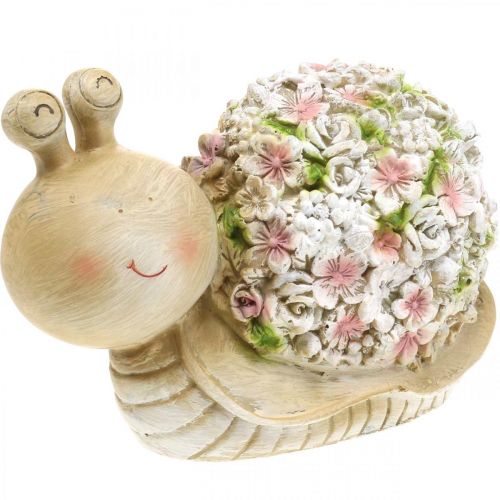 Floristik24 Escargot à décor fleuri, animal du jardin, escargot déco, décoration d'été marron/rose/vert H13.5cm L19cm