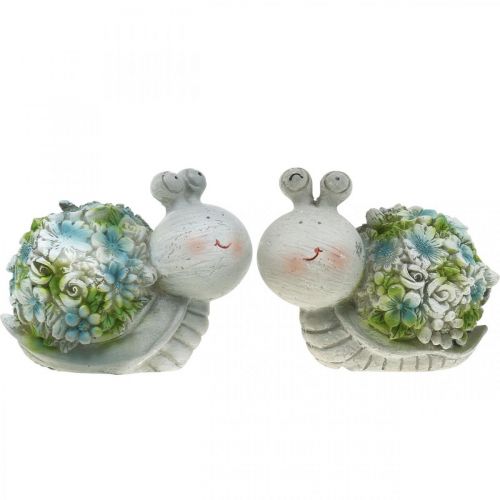 Floristik24 Escargots avec fleurs décoration d'été décoration de table gris/bleu/vert 9,5cm lot de 2