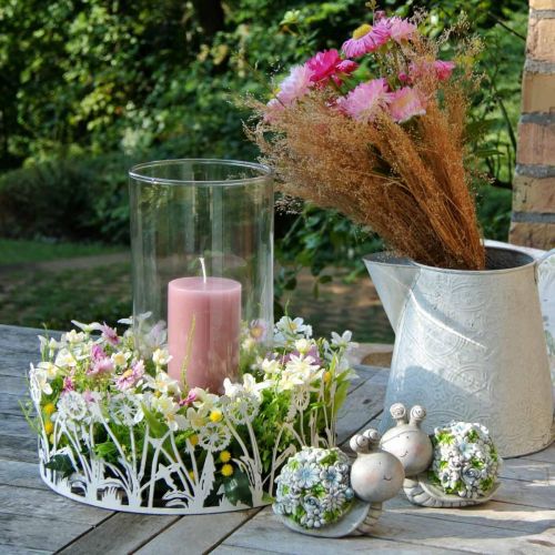 Floristik24 Escargots avec fleurs décoration d'été décoration de table gris/bleu/vert 9,5cm lot de 2