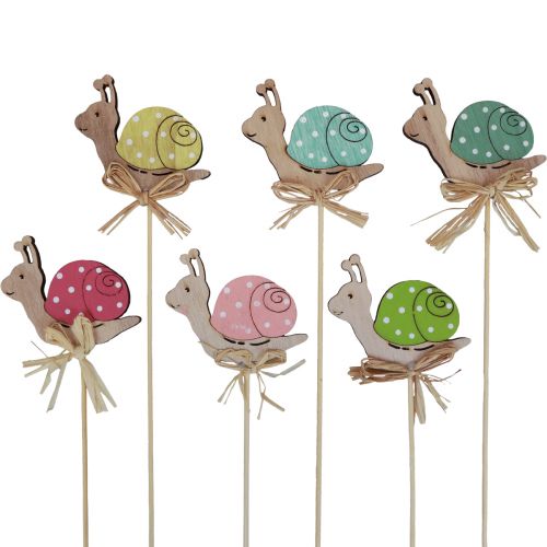 Floristik24 Bouchon à fleurs en bois décoratif escargots colorés 8,5×8cm 12pcs