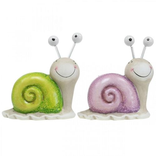 Floristik24 Paire d&#39;escargots, figurines décoratives à poser, céramique, vert/violet 2pcs