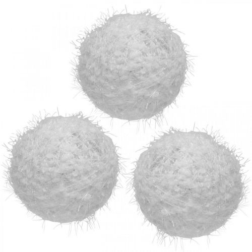 Article Boule de décoration d&#39;hiver boule de neige laine blanche Ø10cm 4pcs