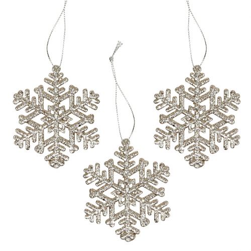 Flocon de neige à accrocher, décoration de Noël, champagne décoratif en cristal de glace avec paillettes 12pcs
