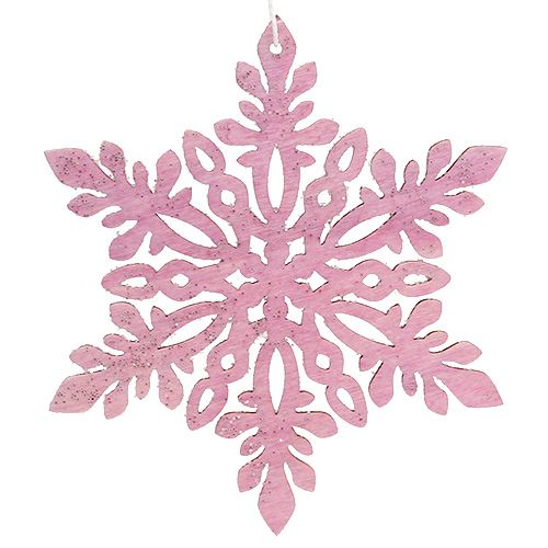 Article Flocon de neige bois 8-12cm rose/blanc 12pcs.