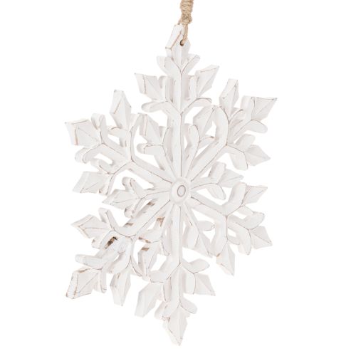 Décoration suspendue flocon de neige en bois blanc 30 cm
