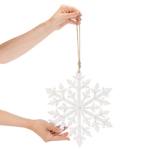 Décoration suspendue flocon de neige en bois blanc 30 cm | Floristik24.fr