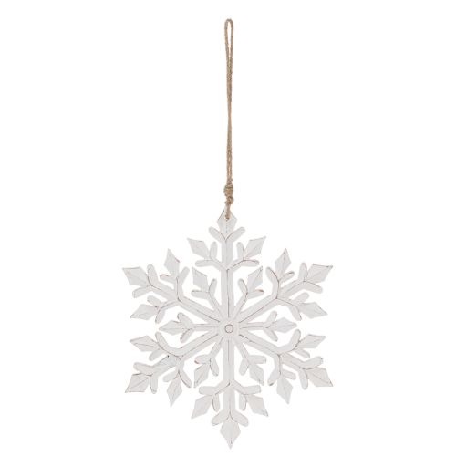Décoration suspendue flocon de neige en bois blanc 30 cm | Floristik24.fr