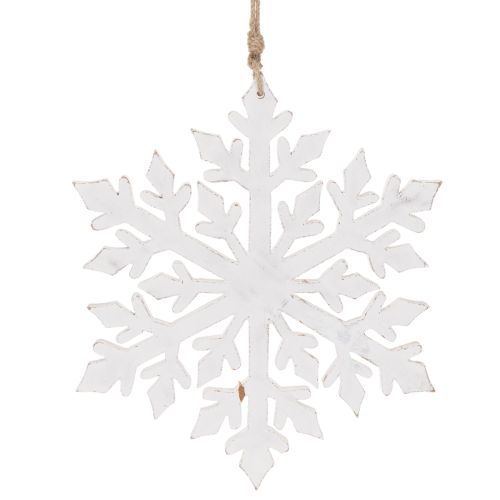 Décoration suspendue flocon de neige en bois blanc 30 cm | Floristik24.fr