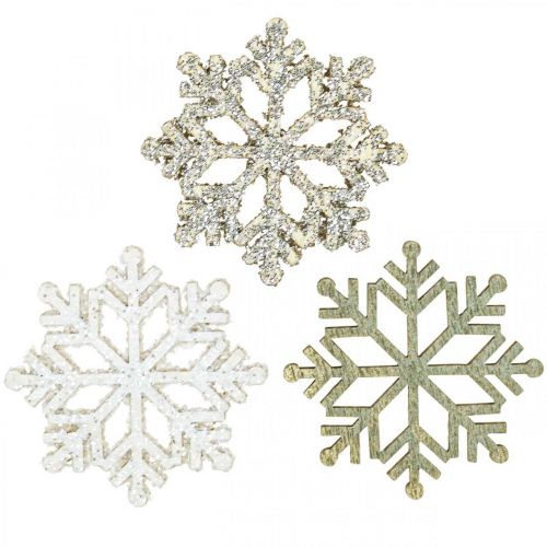 Floristik24 Flocon de neige naturel, mélange de mica blanc Ø4cm 72 pcs