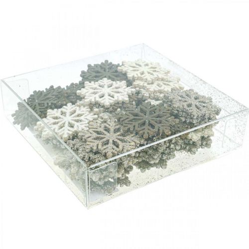 Floristik24 Flocon de neige naturel, mélange de mica blanc Ø4cm 72 pcs