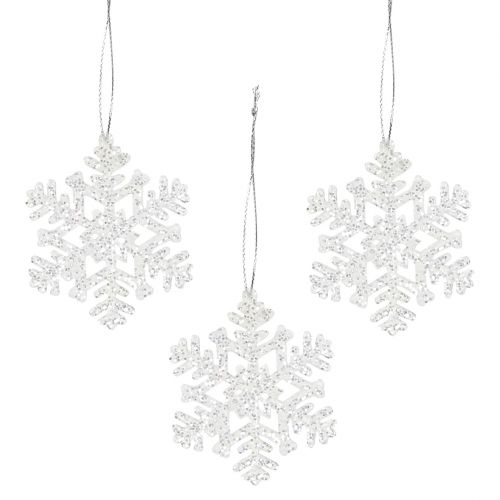 Floristik24 Flocon de neige Ø8cm blanc avec paillettes 12pcs