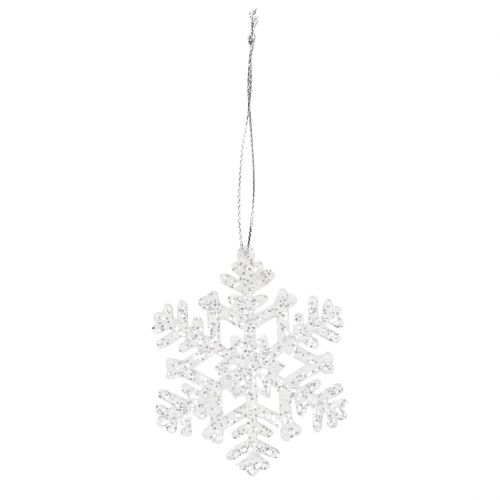 Floristik24 Flocon de neige Ø8cm blanc avec paillettes 12pcs
