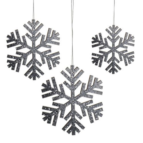 Floristik24 Suspension Flocon de neige Gris Ø8cm - Ø12cm 9pcs