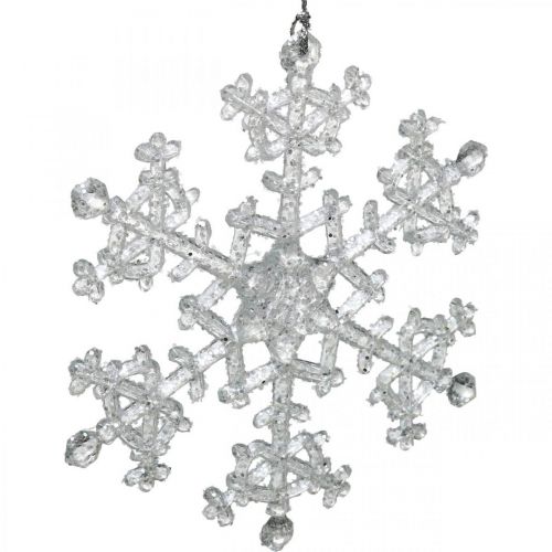 Article Flocon de neige décoratif, décoration hivernale, cristal de glace à accrocher, Noël H10cm L9.5cm plastique 12pcs