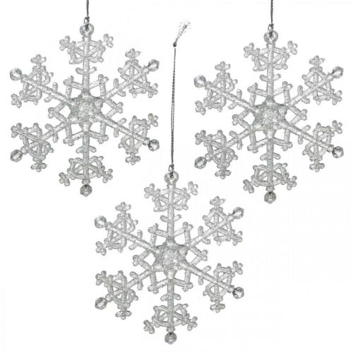 Floristik24 Flocon de neige décoratif, décoration hivernale, cristal de glace à accrocher, Noël H10cm L9.5cm plastique 12pcs