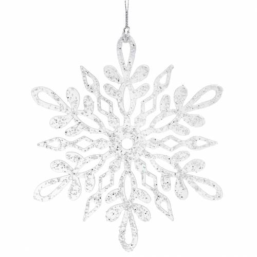 Article Flocon de neige à accrocher 14.5cm transparent, paillettes 12pcs