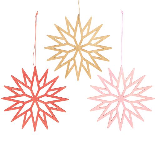 Floristik24 Décorations d&#39;arbre décoratives en bois flocon de neige orange 15cm 8 pcs