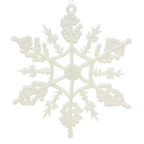 Décoration flocon de neige cristaux de glace à paillettes blanches 10cm 12 pcs