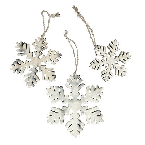 Floristik24 Flocons de neige en bois tri blanc-gris. 7-12 cm 6 pièces