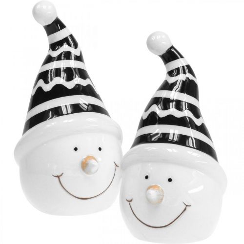 Figurine bonhomme de neige déco céramique noir blanc 12,5cm 3pcs