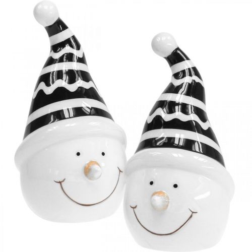 Article Figurine bonhomme de neige déco céramique noir blanc 12,5cm 3pcs