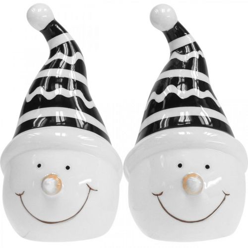 Article Figurine bonhomme de neige déco céramique noir blanc 12,5cm 3pcs