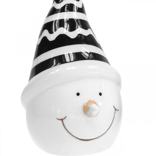 Article Figurine bonhomme de neige déco céramique noir blanc 12,5cm 3pcs