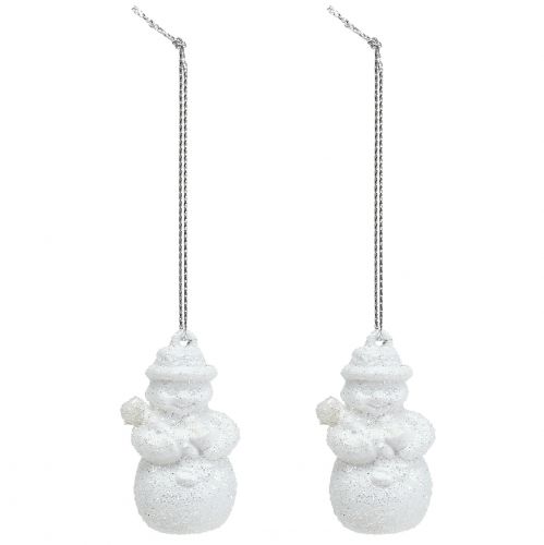 Floristik24 Suspension de Noël Bonhomme de neige Blanc scintillant 4,5cm 12pcs