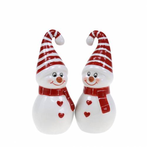 Floristik24 Décoration de Noël bonhomme de neige en céramique 10cm rouge, blanc 2pcs