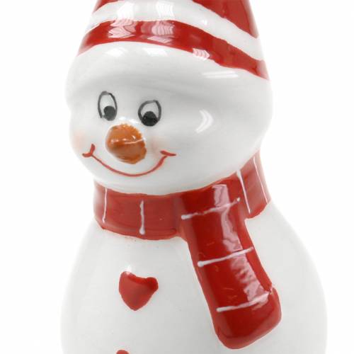 Floristik24 Décoration de Noël bonhomme de neige en céramique 10cm rouge, blanc 2pcs