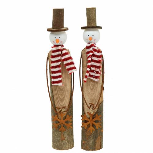 Floristik24 Bonhomme de neige en bois patiné 30cm 2pcs