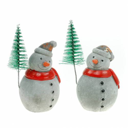 Figurine de Noël bonhomme de neige avec sapin gris béton, coloré 9cm - 11cm 4pcs