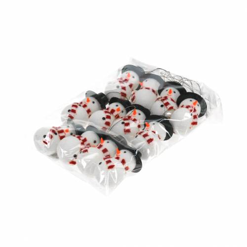 Floristik24 Décoration de sapin de Noël bonhomme de neige avec chapeau à suspendre H8cm 12pcs