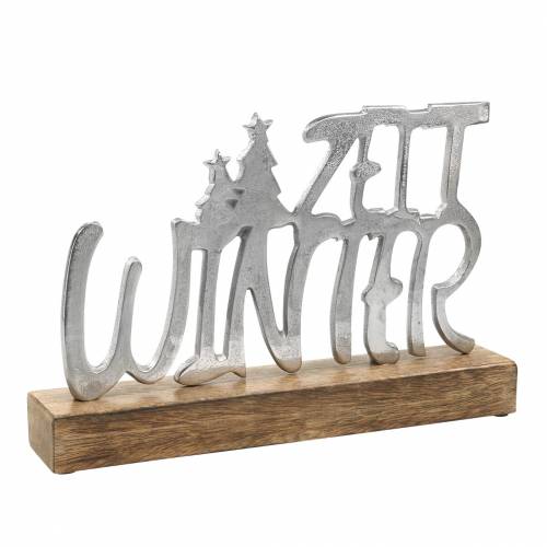 Floristik24 Décoration de table "Heure d'hiver", métal, bois de manguier, argent 33×22cm