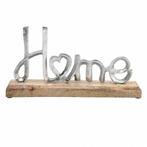 Floristik24 Décoration de table "Maison" sur socle en bois Mangue, métal naturel, argent 32×17×7cm