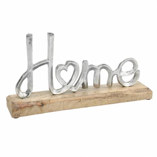Floristik24 Décoration de table "Maison" sur socle en bois Mangue, métal naturel, argent 32×17×7cm