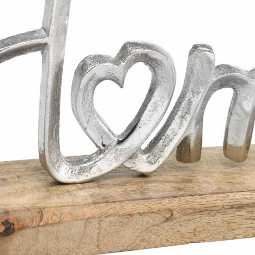 Floristik24 Décoration de table "Maison" sur socle en bois Mangue, métal naturel, argent 32×17×7cm