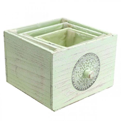 Article Boîte à plantes tiroir décoratif shabby vert 15-23cm lot de 3