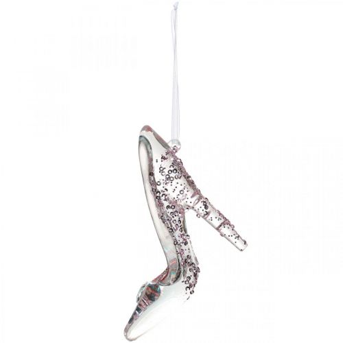 Chaussure décorative scintillante, décoration sapin, chaussure conte de fées, plastique rose H10cm