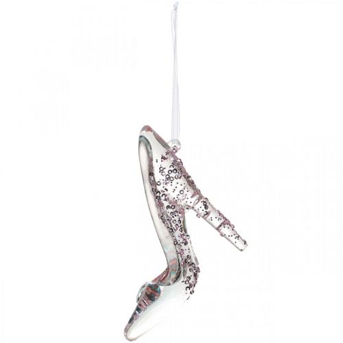 Floristik24 Chaussure décorative scintillante, décoration sapin, chaussure conte de fées, plastique rose H10cm