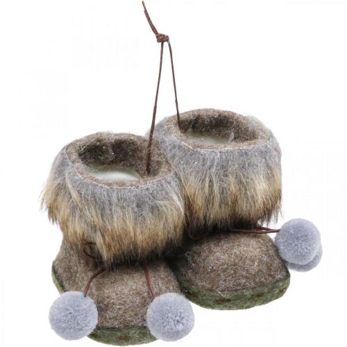 Bottes de décoration de sapin de Noël avec pompon marron/gris 8cm 3pcs