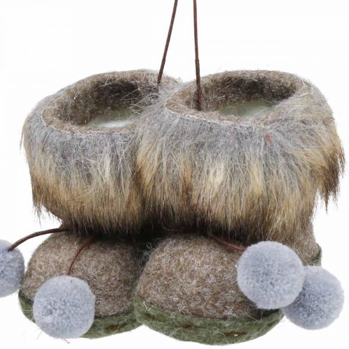 Bottes de décoration de sapin de Noël avec pompon marron/gris 8cm 3pcs