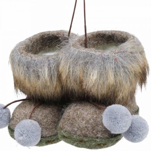 Article Bottes de décoration de sapin de Noël avec pompon marron/gris 8cm 3pcs