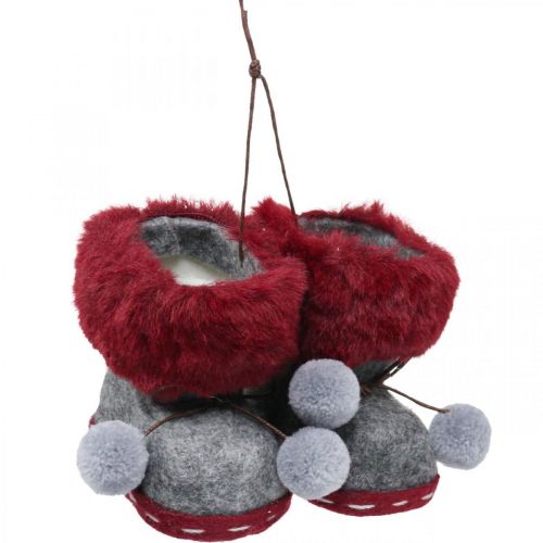 Floristik24 Bottes de décoration de sapin de Noël avec pompon 8cm gris/rouge 3pcs