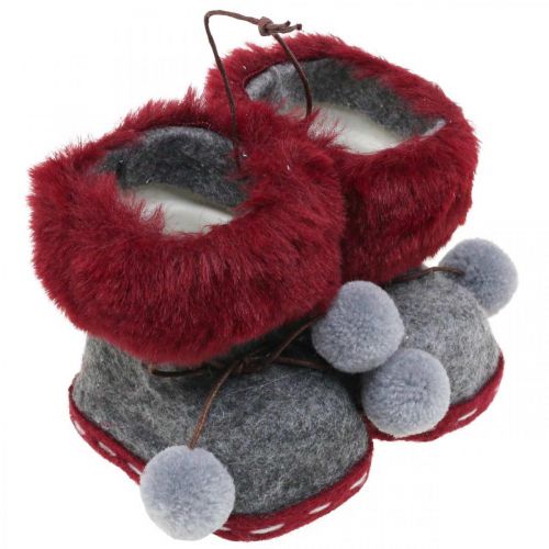 Floristik24 Bottes de décoration de sapin de Noël avec pompon 8cm gris/rouge 3pcs