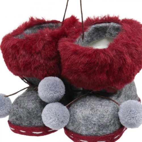 Floristik24 Bottes de décoration de sapin de Noël avec pompon 8cm gris/rouge 3pcs