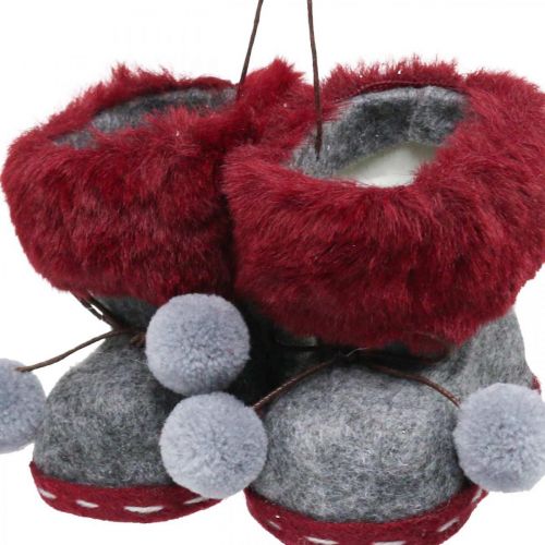 Article Bottes de décoration de sapin de Noël avec pompon 8cm gris/rouge 3pcs